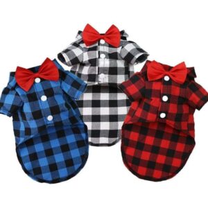 Frenchie World Shop Stripe Shirt Dog Puppy  Plaid Magliette Cane Korean Dog Clothes Chemise Chien Gentleman Soft Casual Suit Wedding Bulldog Outfit