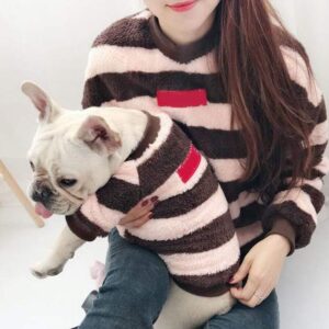 Frenchie World Shop Striped Fuzzy Matching French Bulldog Sweater