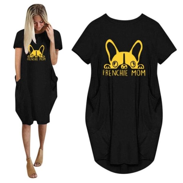 Frenchie World Shop 10 / M Summer Frenchie Mom Women Casual French Bulldog Mom Loose Dress With Pocket Ladies Fashion O Neck Long Tops Female T Shirt Dress