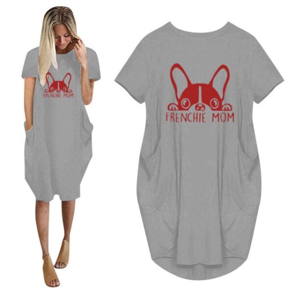 Frenchie World Shop 11 / M Summer Frenchie Mom Women Casual French Bulldog Mom Loose Dress With Pocket Ladies Fashion O Neck Long Tops Female T Shirt Dress