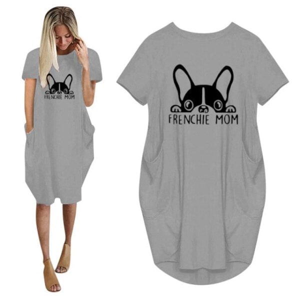 Frenchie World Shop 12 / 5XL Summer Frenchie Mom Women Casual French Bulldog Mom Loose Dress With Pocket Ladies Fashion O Neck Long Tops Female T Shirt Dress