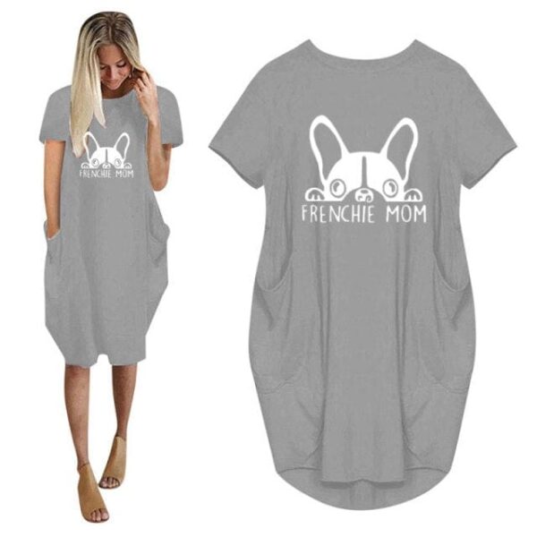 Frenchie World Shop 13 / M Summer Frenchie Mom Women Casual French Bulldog Mom Loose Dress With Pocket Ladies Fashion O Neck Long Tops Female T Shirt Dress