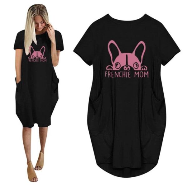 Frenchie World Shop 2 / 5XL Summer Frenchie Mom Women Casual French Bulldog Mom Loose Dress With Pocket Ladies Fashion O Neck Long Tops Female T Shirt Dress