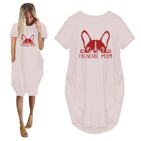 Frenchie World Shop 24 / 5XL Summer Frenchie Mom Women Casual French Bulldog Mom Loose Dress With Pocket Ladies Fashion O Neck Long Tops Female T Shirt Dress