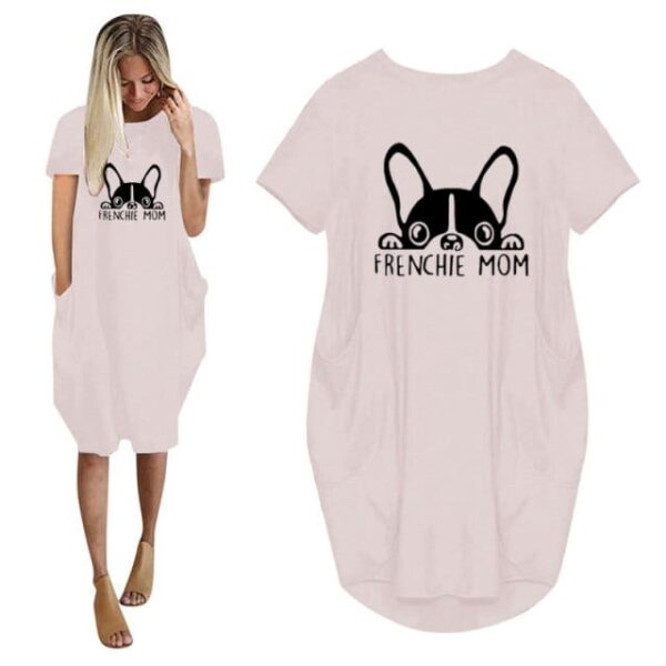 Frenchie World Shop 25 / M Summer Frenchie Mom Women Casual French Bulldog Mom Loose Dress With Pocket Ladies Fashion O Neck Long Tops Female T Shirt Dress