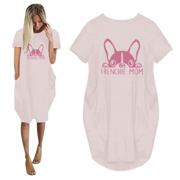 Frenchie World Shop 26 / 5XL Summer Frenchie Mom Women Casual French Bulldog Mom Loose Dress With Pocket Ladies Fashion O Neck Long Tops Female T Shirt Dress