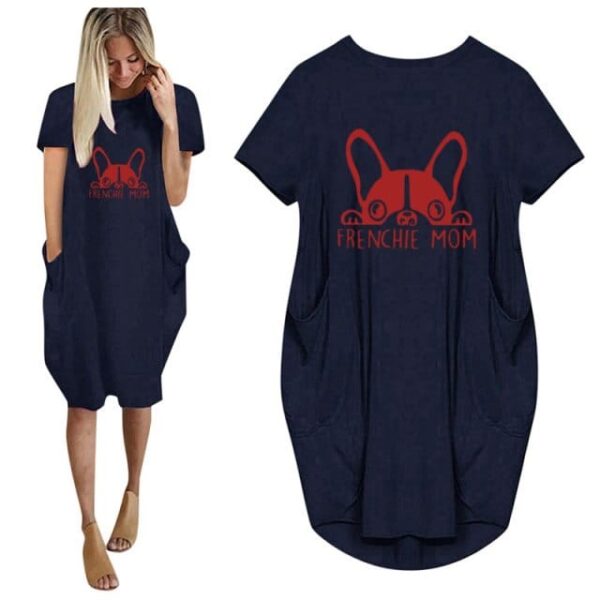 Frenchie World Shop 27 / M Summer Frenchie Mom Women Casual French Bulldog Mom Loose Dress With Pocket Ladies Fashion O Neck Long Tops Female T Shirt Dress