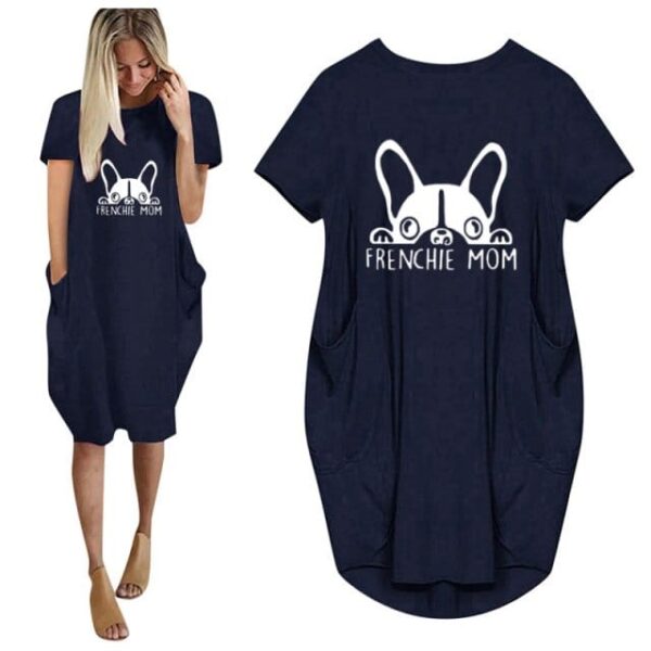 Frenchie World Shop 29 / M Summer Frenchie Mom Women Casual French Bulldog Mom Loose Dress With Pocket Ladies Fashion O Neck Long Tops Female T Shirt Dress