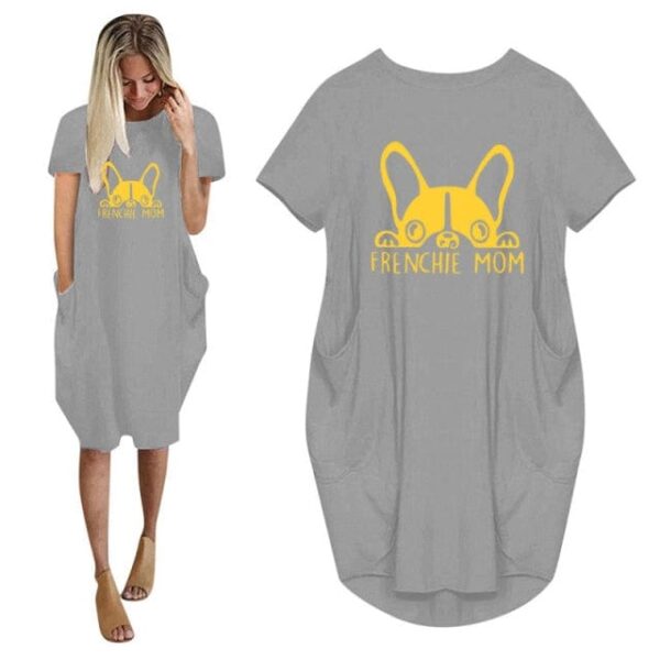 Frenchie World Shop 3 / M Summer Frenchie Mom Women Casual French Bulldog Mom Loose Dress With Pocket Ladies Fashion O Neck Long Tops Female T Shirt Dress