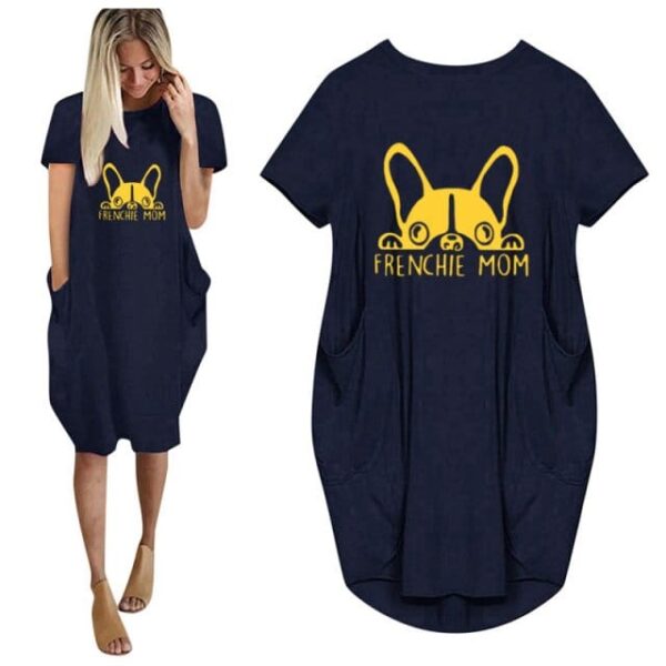 Frenchie World Shop 30 / 5XL Summer Frenchie Mom Women Casual French Bulldog Mom Loose Dress With Pocket Ladies Fashion O Neck Long Tops Female T Shirt Dress