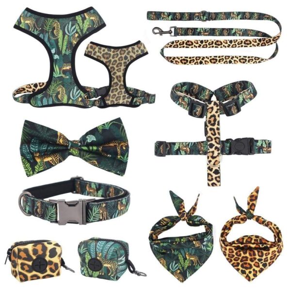 Frenchie World Shop Tropical Leopard French Bulldog Harness, Leash and Collar