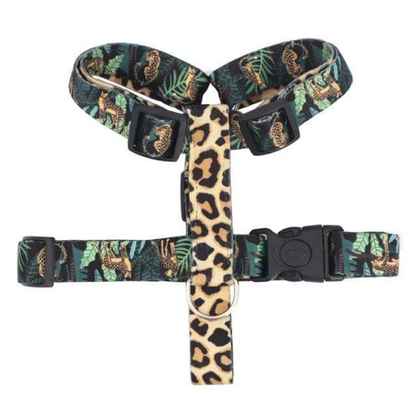 Frenchie World Shop strap harness / L Tropical Leopard French Bulldog Harness, Leash and Collar