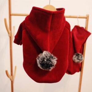 Frenchie World Shop Velvet French Bulldog Pom Hoodie in Red