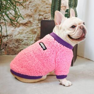 Frenchie World Shop Warm Fleece Pet Clothes French Bulldog Clothes Winter Dogs Hoodie Jacket Coat Pink Clothes For Small Dogs Chihuahua Yorkshire