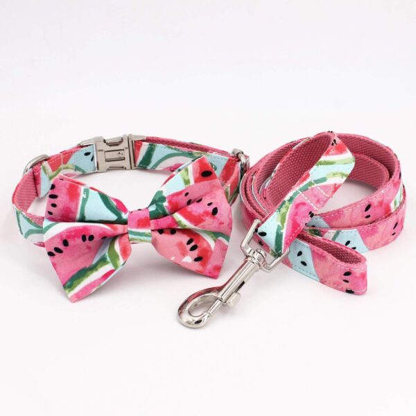 Frenchie World Shop collar bow leash / XS(15-25cm Length) Watermelon 4 in 1 Collar and Harness Set