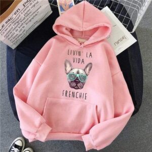 Frenchie World Shop 219 / L Women Cartoon French Bulldog Hoodie Women's Hoodie Sweatshirt Long Sleeve Top Casual Thick Hoodie