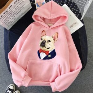 Frenchie World Shop Women Cartoon French Bulldog Hoodie Women's Hoodie Sweatshirt Long Sleeve Top Casual Thick Hoodie