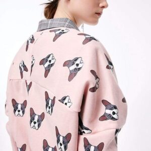Frenchie World Shop SILVER PINK / XXL Women's All Over Printed French Bulldog Crewneck