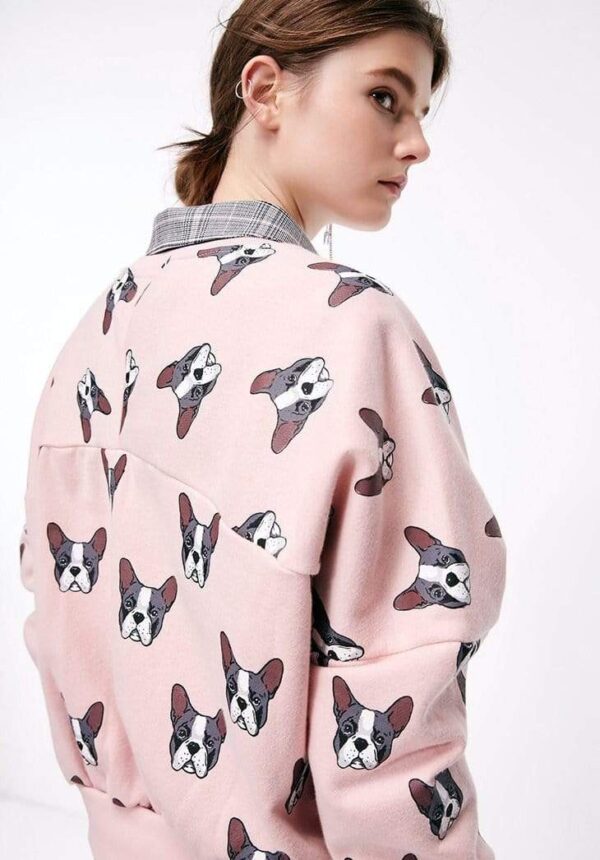 Frenchie World Shop SILVER PINK / XXL Women's All Over Printed French Bulldog Crewneck
