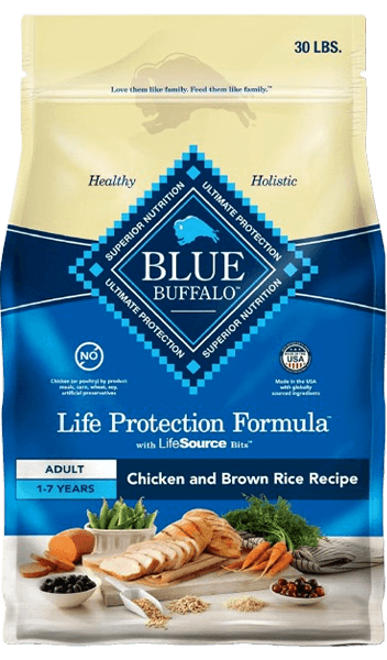 Bag of the Blue Buffalo dry dog food