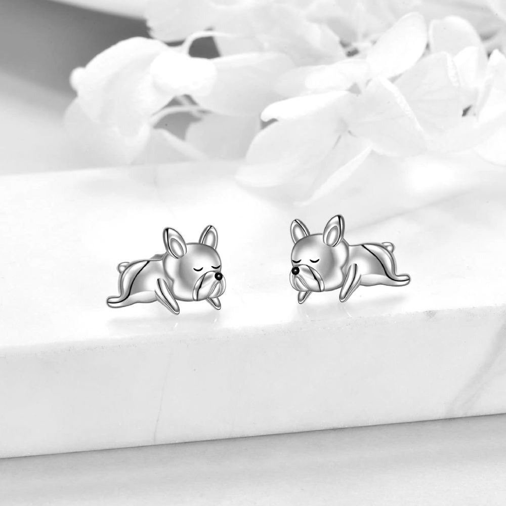 Sleeping French Bulldog Silver Earrings on the product showcase