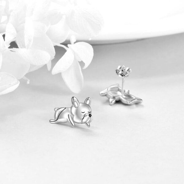 Sleeping French Bulldog Silver Earrings on the white table