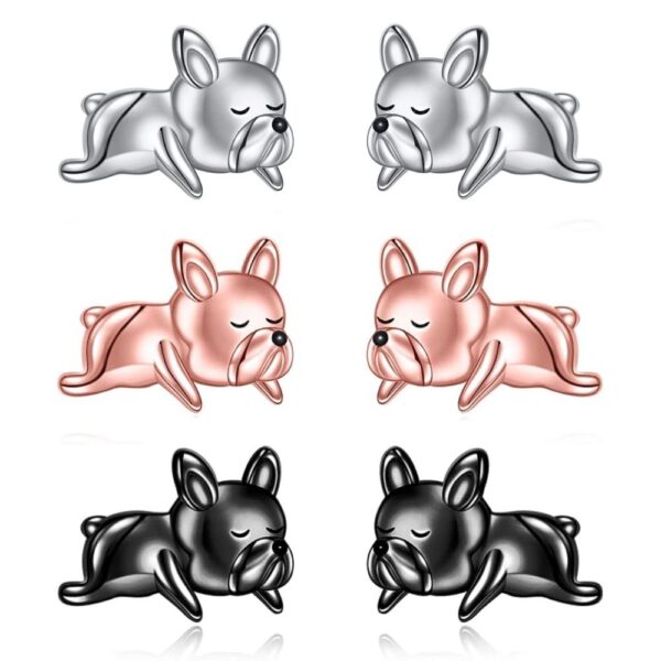 Sleeping French Bulldog Silver Earrings