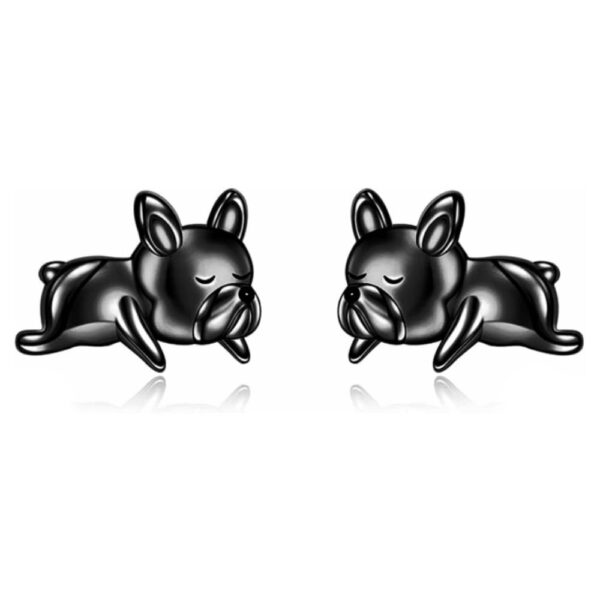 Sleeping French Bulldog Silver Earrings in black color