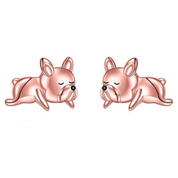 Sleeping French Bulldog Silver Earrings in rose gold color